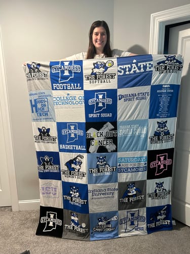 T-shirt quilt featuring indiana state sycamores by Sarah from NC