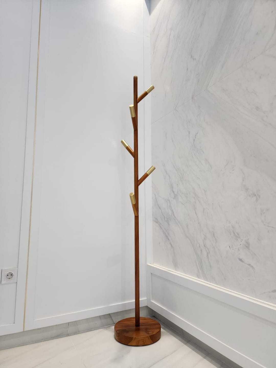Customer photo review of Minimalist Teak Coat Rack – Branch Design