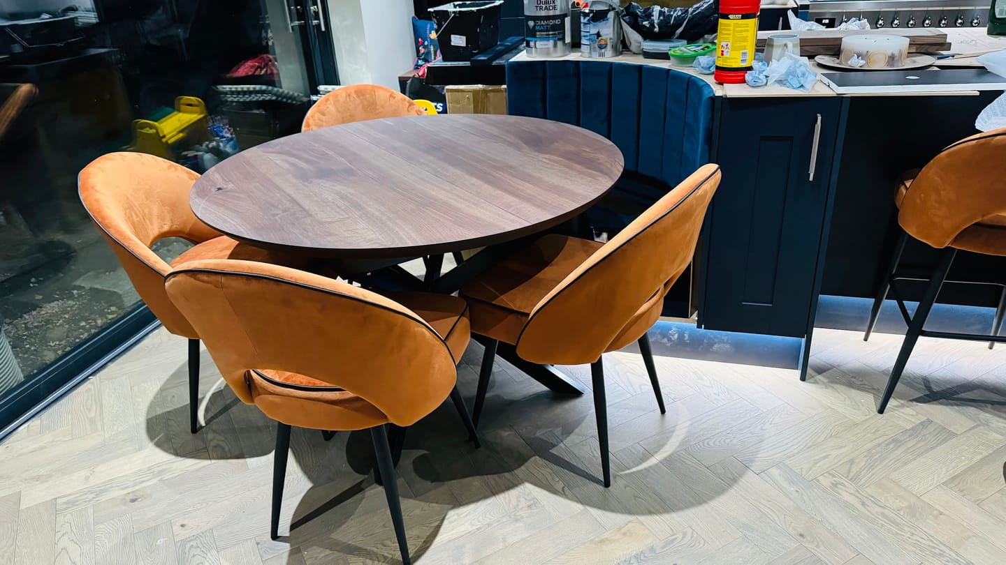 Customer photo review of Round Dark Walnut Dining Table Extendable