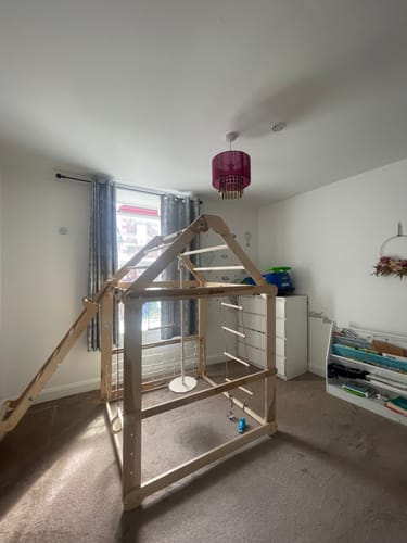Customer photo review of 3in1 Wooden Playhouse with Swings and Seesaw