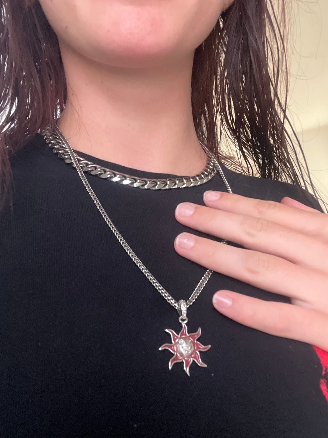 Customer photo review of SUNNY THE SOMBER SUN PENDANT