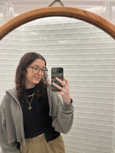 Customer photo review of Green Agate 18k Gold Cross Pendant Rope Chain Necklace
