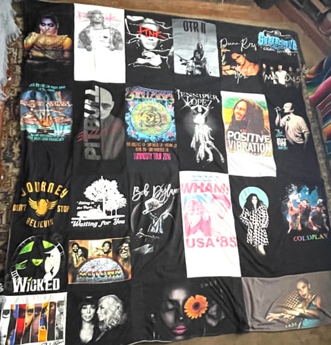 T-shirt quilt with music, concerts themes by Elizabeth  from CA
