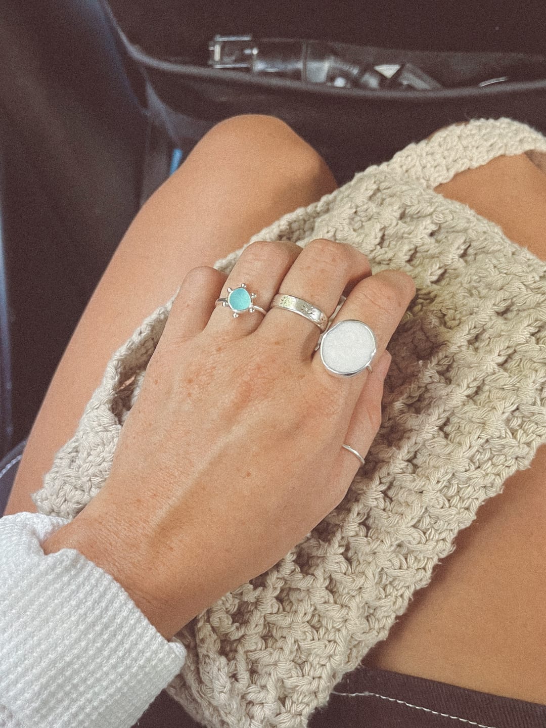 Customer photo review of Blue Sea Glass Hoops - Gold Vermeil