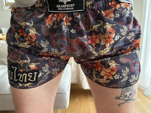 Customer photo review of Vintage Dragon Flower Pattern Print Muay Thai Boxing Shorts