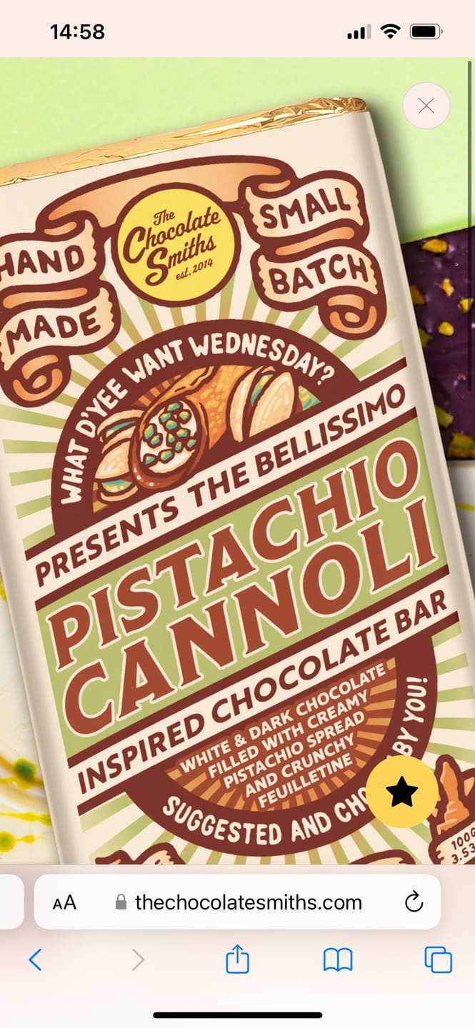 Customer photo review of Pistachio Cannoli Inspired What D' Yee Want Wednesday Bar 100g