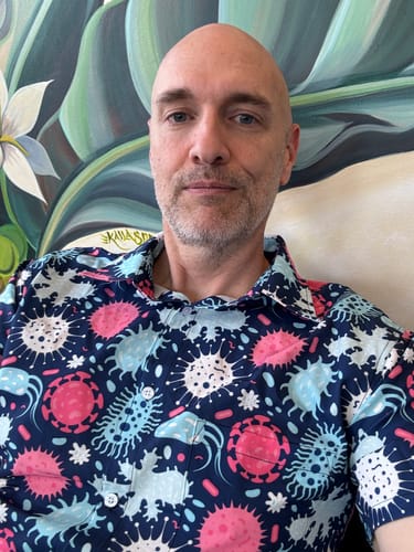 Customer photo review of Microscopic Collection Blue Science Biology Button Up Shirt