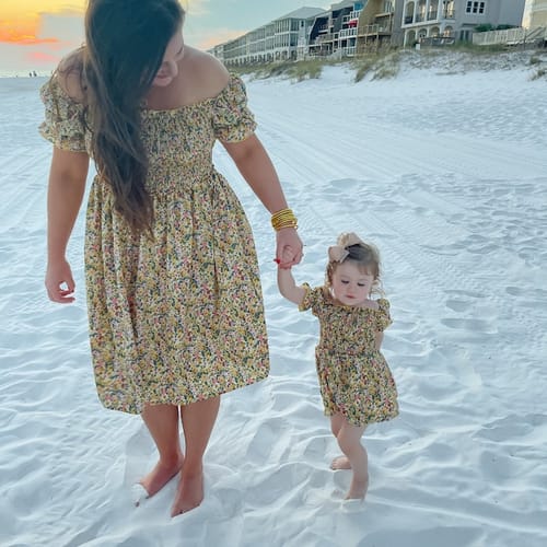 Customer photo review of Anitas Yellow Floral Mommy & Me Matching Dresses