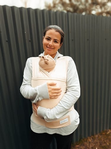 Customer photo review of Newborn Carrier in Sand