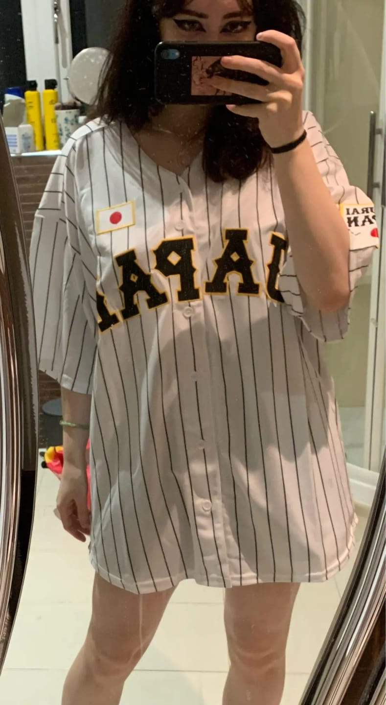 Customer photo review of Custom Black Pinstripe Full Button Down Mesh Fans Special Edition Authentic Baseball Jersey