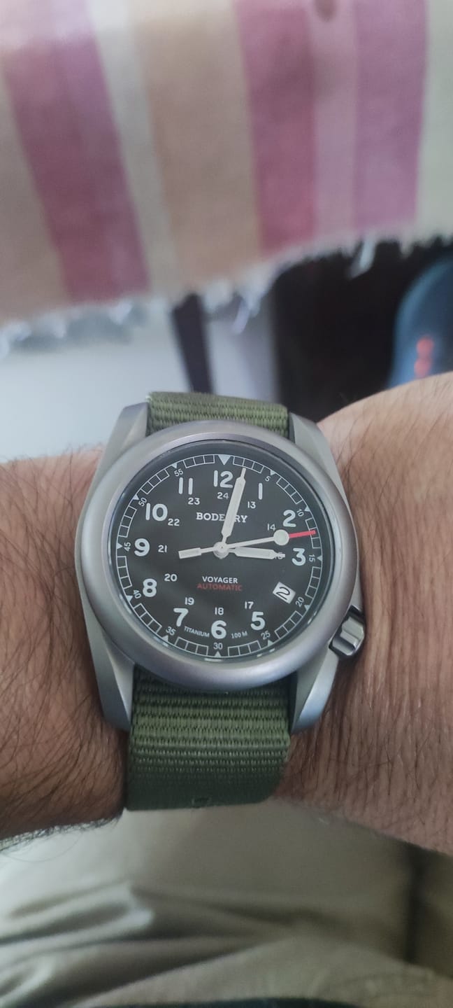 Customer photo review of VOYAGER - 100M Waterproof Titanium Automatic Field Watch | Black/ArmyGreen