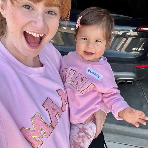 Customer photo review of Chenille Matching Mama and Mini Oversized Sweatshirts in Pink