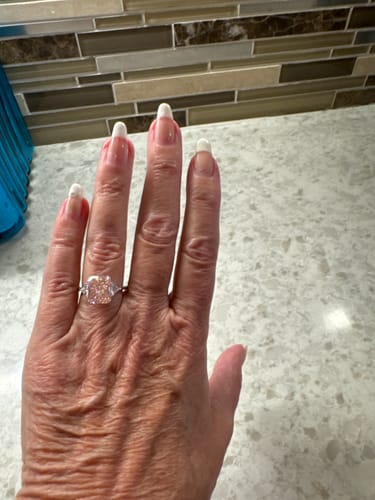 Customer photo review of Louily Lovely Radiant Cut Three Stone Pink Stone Engagement Ring