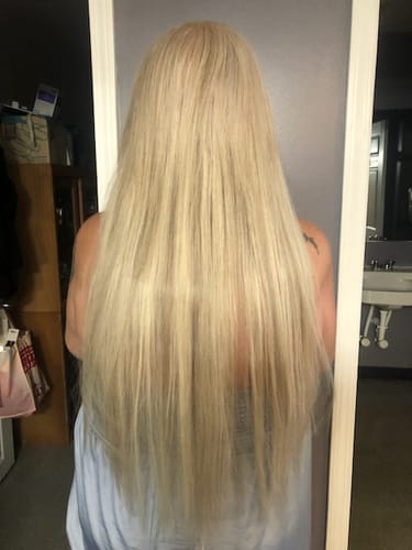 Customer photo review of Full Shine Virgin Weft Brazilian 100% Human Hair Sew In Bundles (#P19/60)