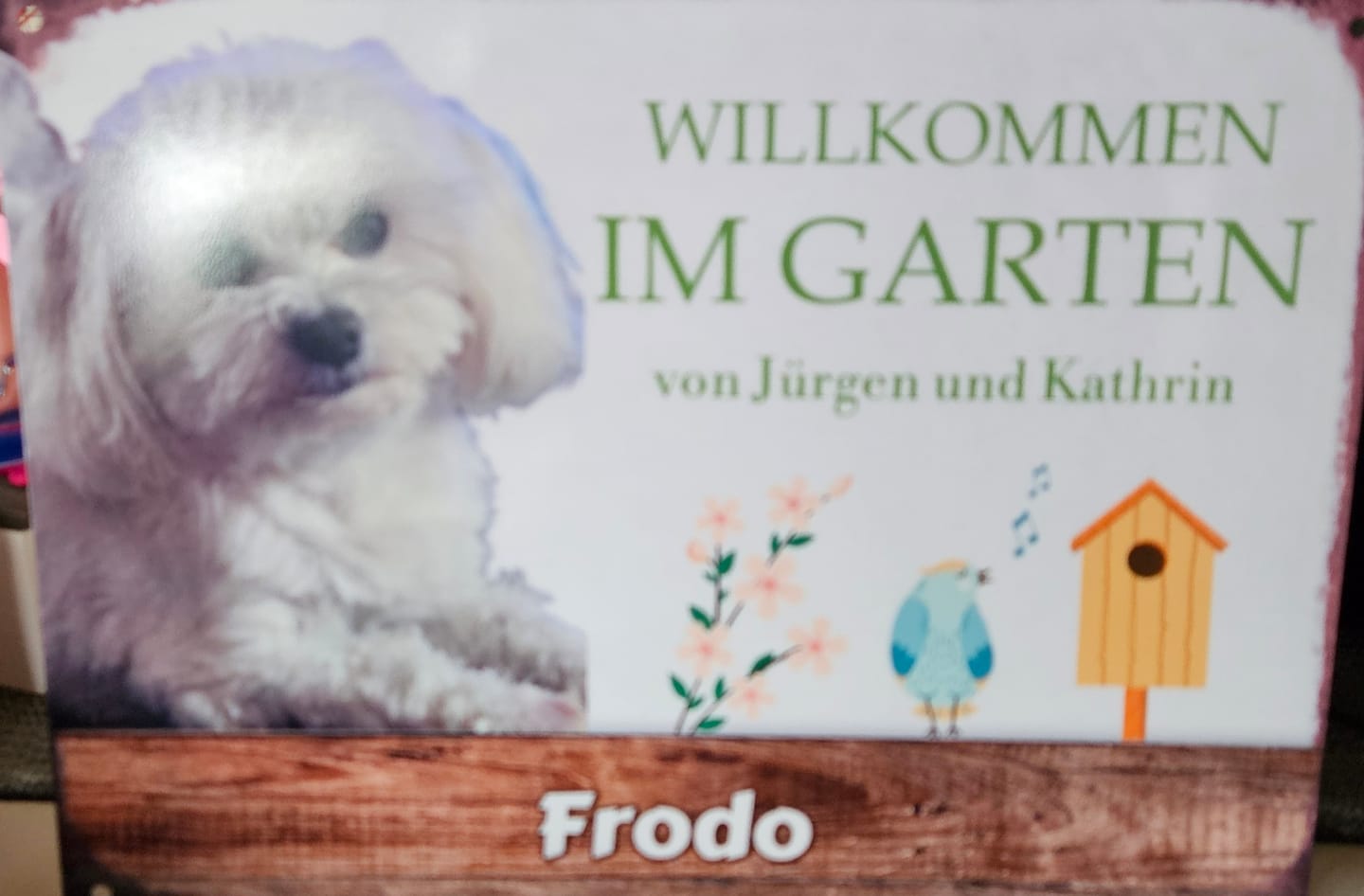Customer photo review of Hunde Garten-Schild personalisiert mit Foto & Text (UV- und wetterfest) - Angebot beim Kauf eines 2. Schildes
