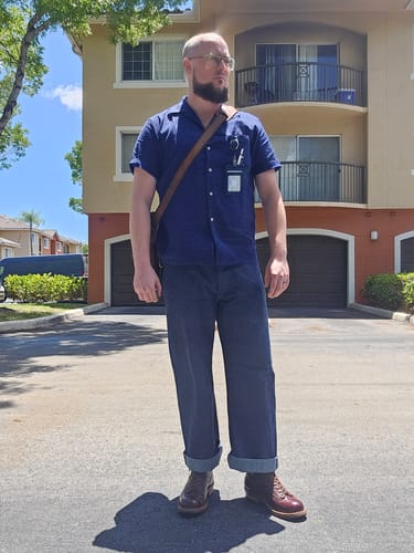 Customer photo review of Classic Indigo Print Open Collar Shirt