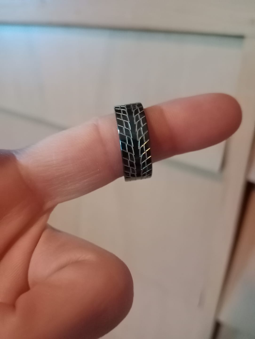Customer photo review of Tire Track Wedding Band - Two Tone 8mm
