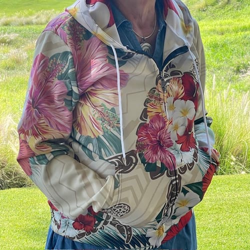 Customer photo review of Hawaii Floral Turtle Zip Hoodie Beige