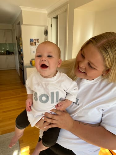 Customer photo review of Kids Soll Denim Logo Tee - Light