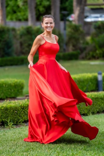 Customer photo review of Zahara Satin Gown - Red