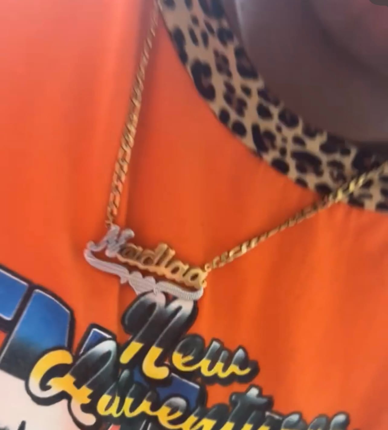 Customer photo review of Double Plated Script Name Necklace w/ Figaro Chain
