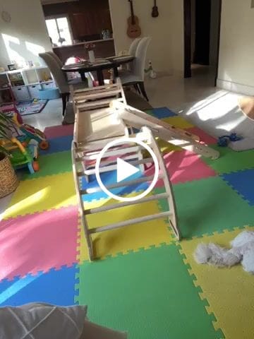 Customer video review of 4in1 Montessori Climbing Frame Set: Triangle Ladder + Arch/Rocker + Slide Board/Ramp + Netting rope
