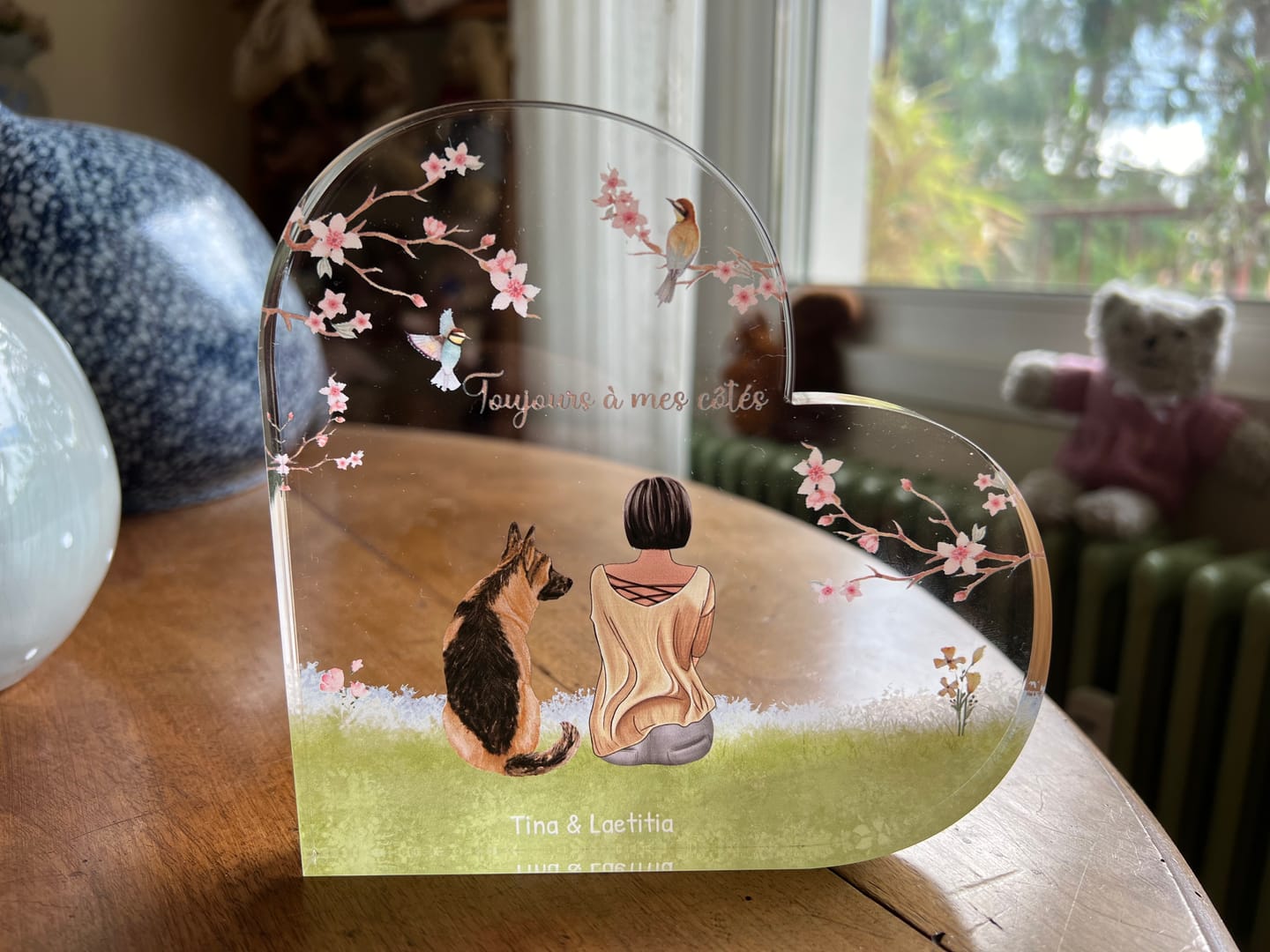 Customer photo review of Toujours à mes côtés - Cœur en verre personnalisé