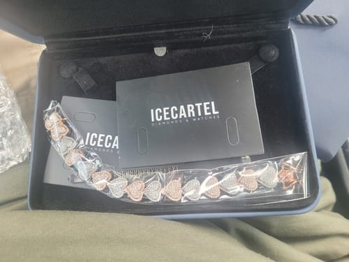 Customer photo review of Two Tone Iced Out Baguette Heart Tennis Bracelet 14K Gold - 13MM