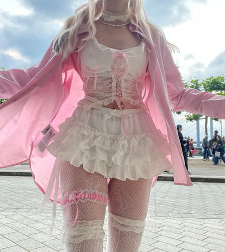 Customer photo review of ANNA Lolita Flared Lace Mini Skirt (Skort)