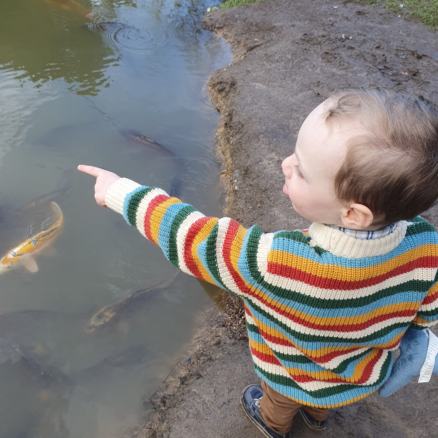 Customer photo review of From One To Another Rainbow Striped Snuggly Knitted Jumper