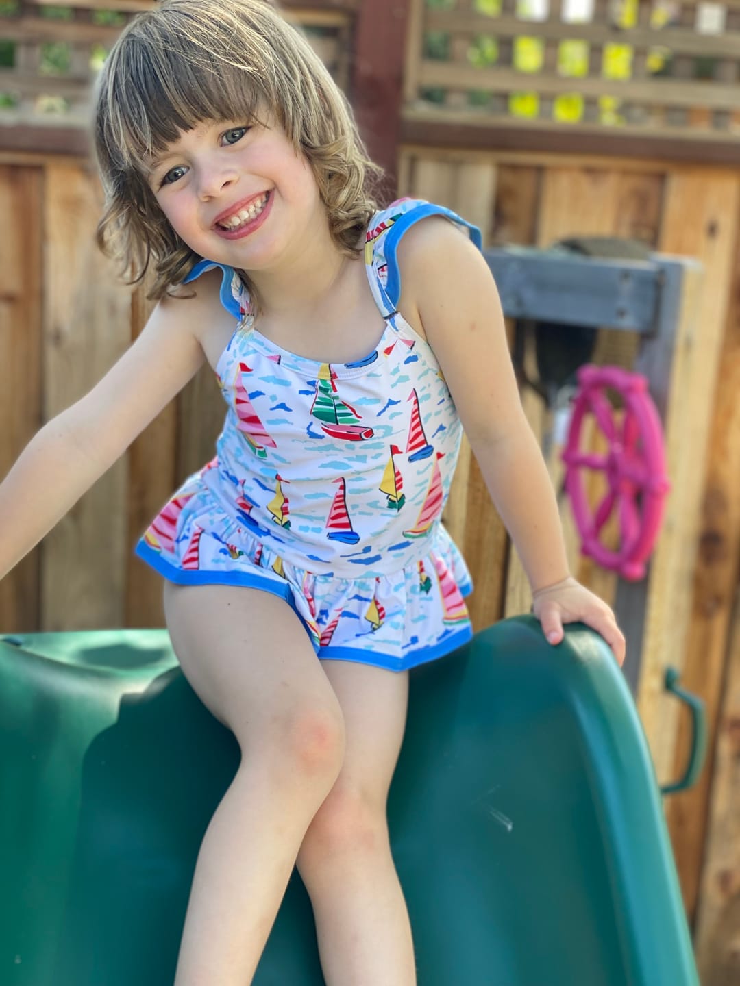 Customer photo review of Watercolor Sailboat One Piece Swimsuit