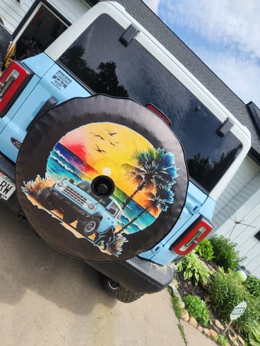 Customer photo review of Custom Spare Tire Cover for Jeep, RV, Bronco Camper, Trailer, & More