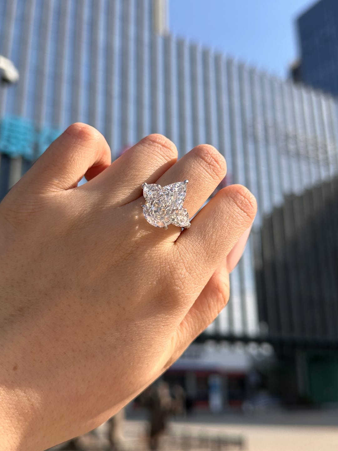 Customer photo review of Louily Stunning 8.0Ct Pear Cut Three Stone Engagement Ring
