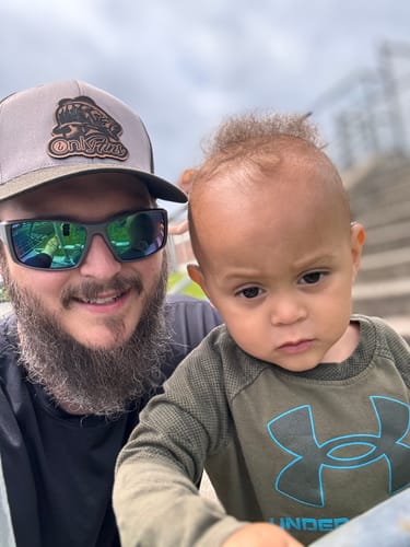 Customer photo review of Fishing, Only Fins, Leather Patch Trucker Hat