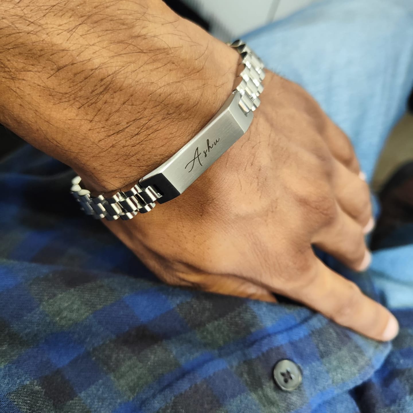 Customer photo review of Personalised Stark Silver Bracelet