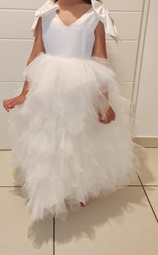 Customer photo review of Elegant Baby Girls V-Neck Bow Sleeveless Puff Dress Toddler First Christening Dress