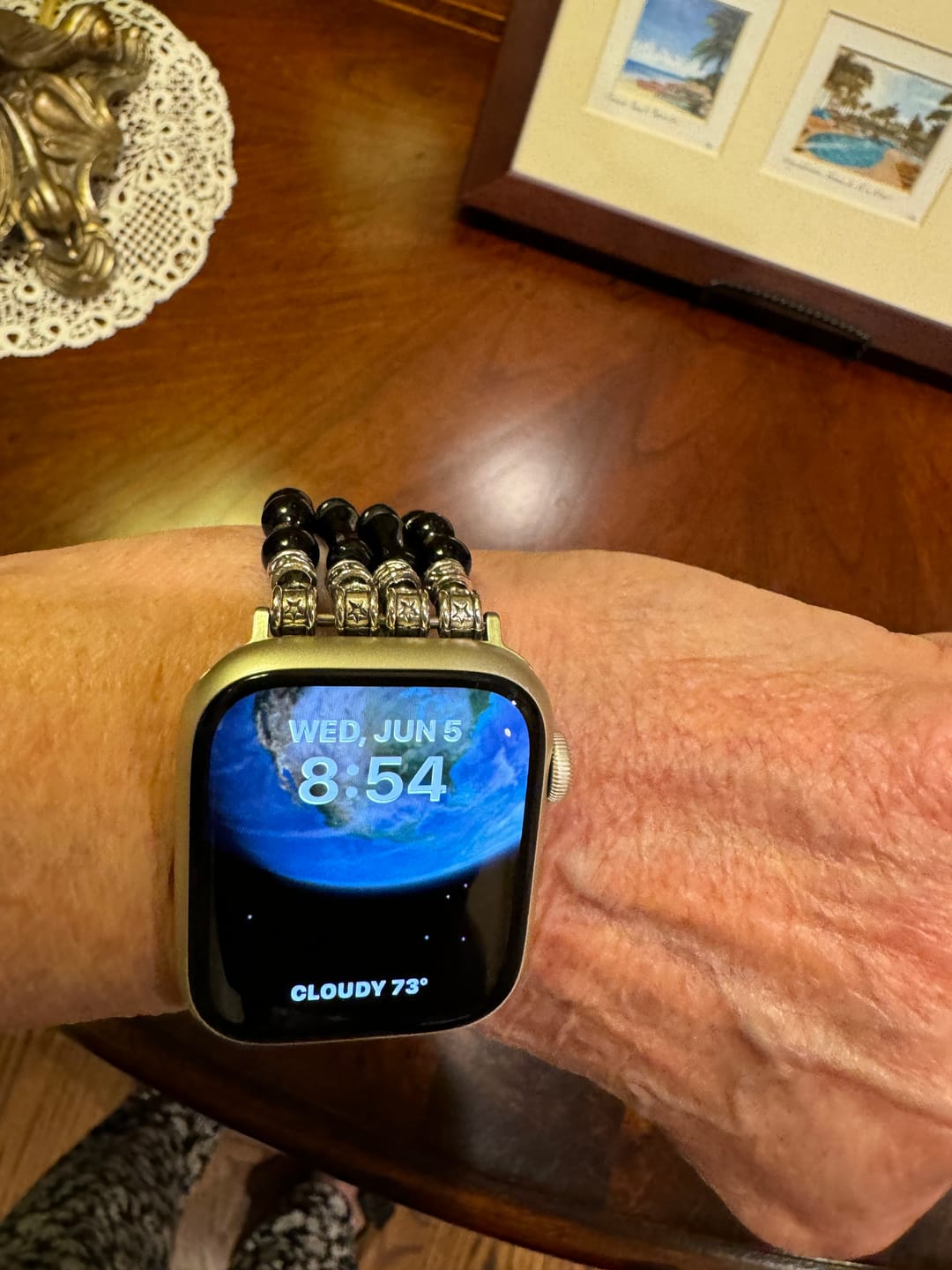 Customer photo review of Moonlight Agate Stretch Apple Watch Strap
