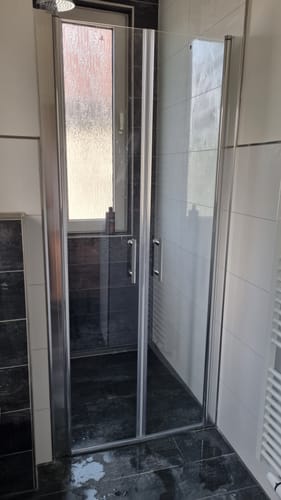 Customer photo review of SONNI Dusche Nischentür Doppel Pendeltür Schwingtür Rahmenlos ESG Glas 80-120cm Höhe 195cm