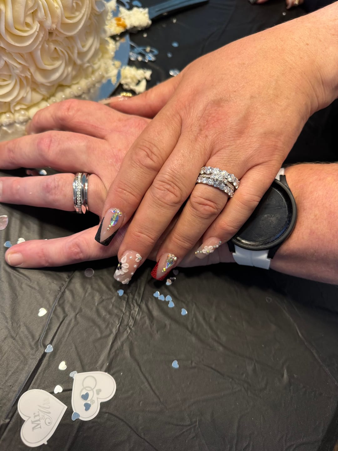 Customer photo review of Round Moissanite Eternity Sterling Silver Wedding Band Ring