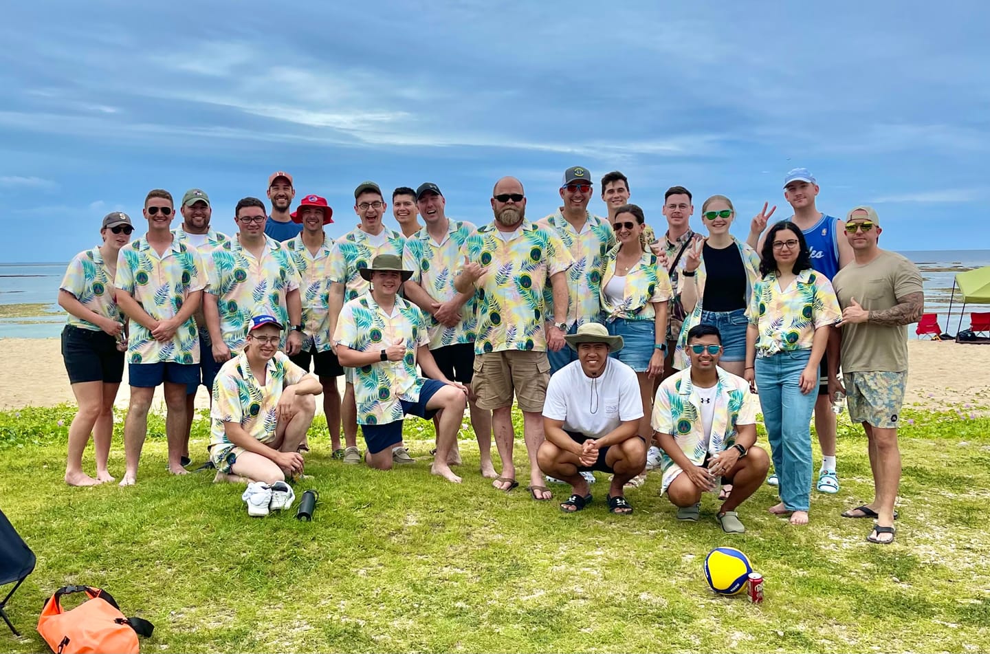 Customer photo review of 4FunGift® Custom Face Palm Leaves Hawaiian Shirt