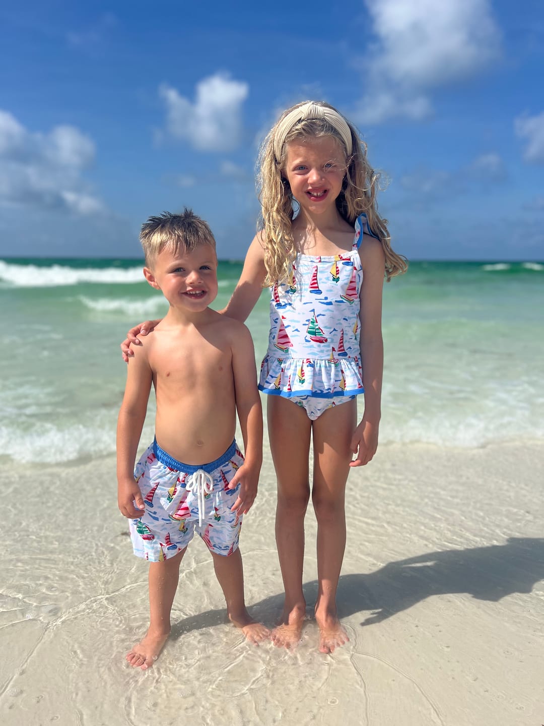 Customer photo review of Watercolor Sailboat One Piece Swimsuit