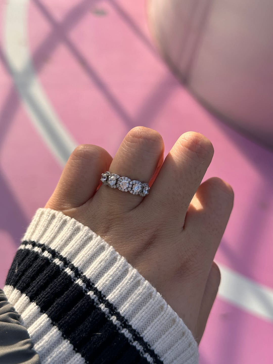 Customer photo review of S925 Round Cut 1.5 Ct Fashion Halo Five Stone Anniversary Ring In Sterling Silver
