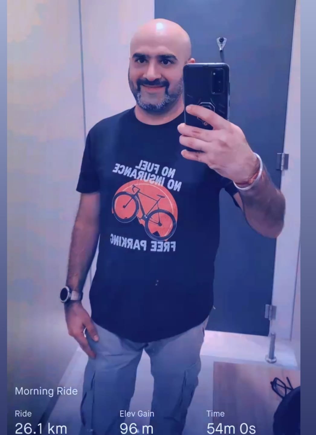 Customer photo review of Cycling: No Limits, Fuel-Free Freedom Black T-Shirt
