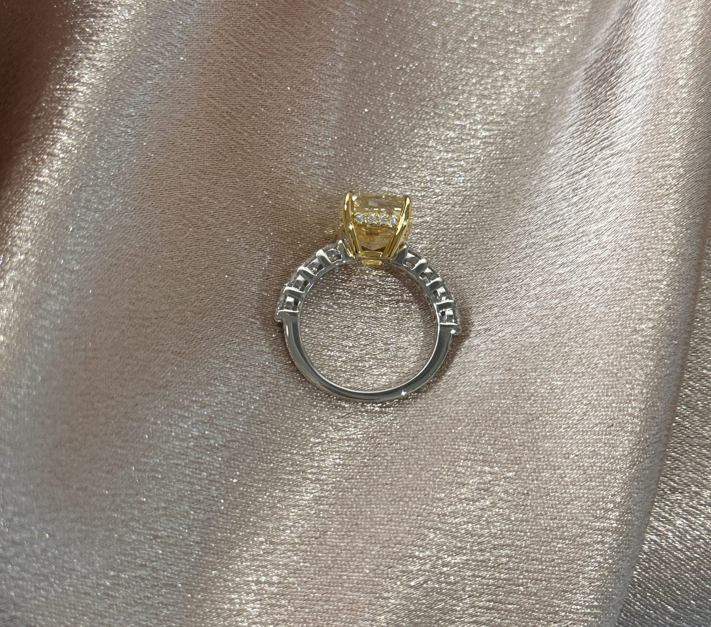 Customer photo review of Louily Stunning Two-tone Cushion Cut Yellow Sapphire Engagement Ring