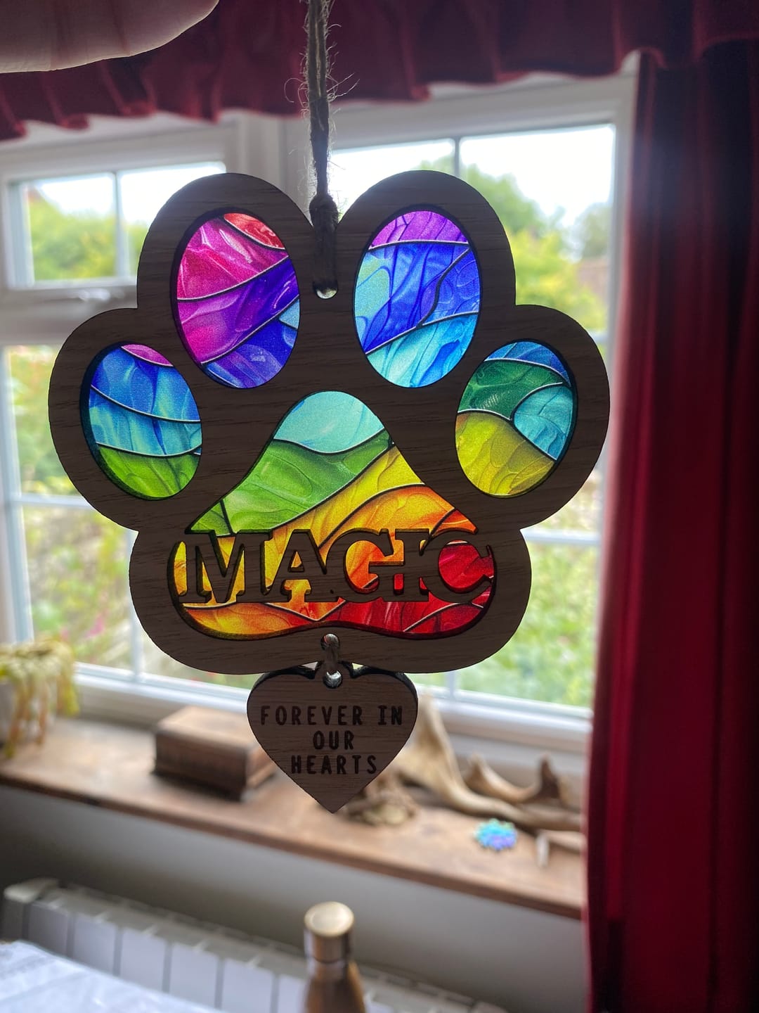 Customer photo review of Rainbow Dog Paw Stained Glass