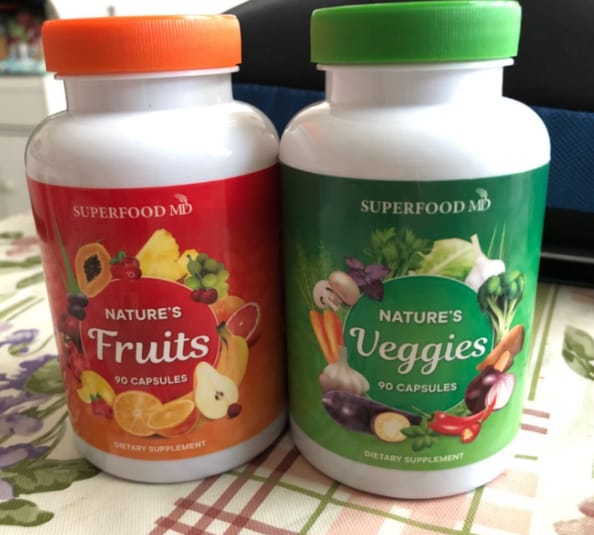 Customer photo review of Superfood MD Fruits and Veggies Supplement - 90 Fruit and 90 Veggie Capsules - Supports Energy Balance, High Lycopene, Vitamins & Minerals -Made in The USA - 90 Count