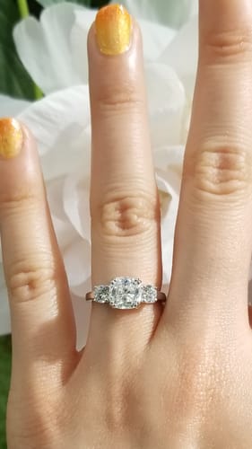 Customer photo review of 3-Stone 2ct Cushion CZ Ring in Sterling Silver