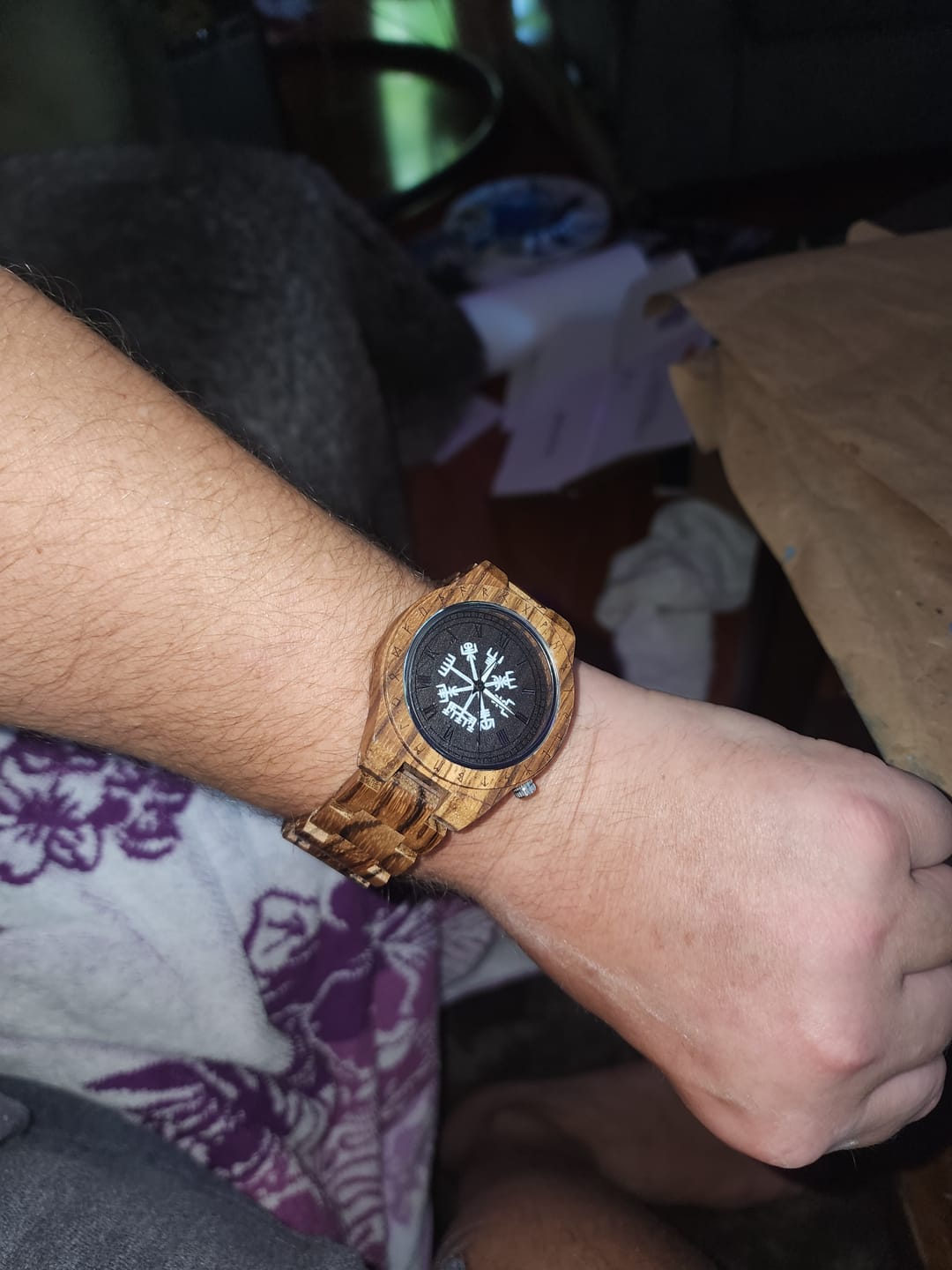 Customer photo review of Vegvisir Handmade Engraved Wooden Watch