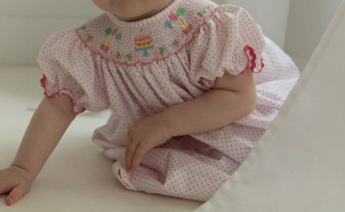 Customer photo review of Birthday Party Smocked Pink Dotted Dress