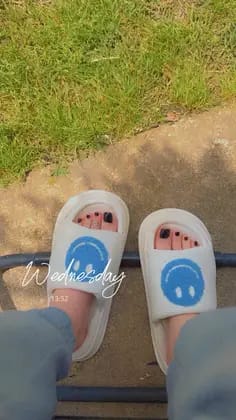 Customer photo review of Happy Face Platform Slides Sandals